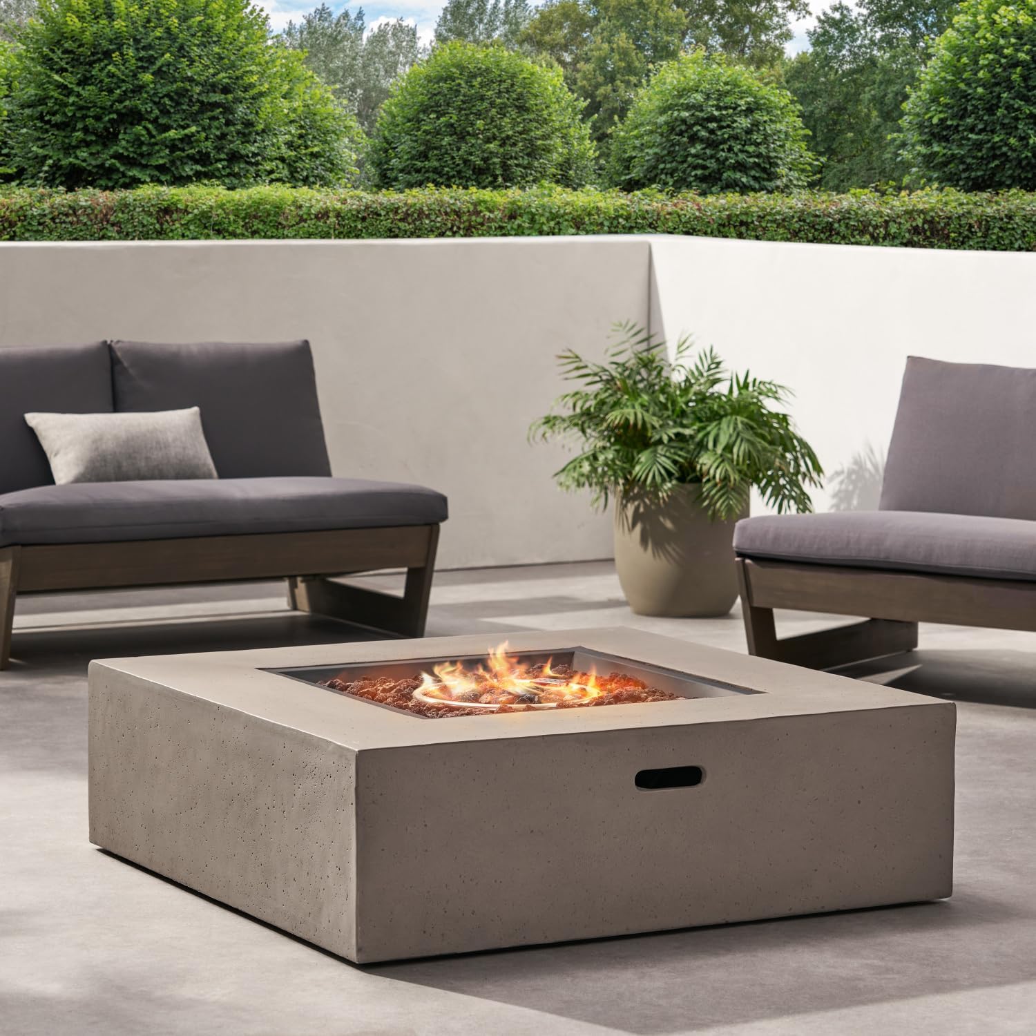 50 000 Btu Square Fire Table Tank Outside Magnesium Oxide Light Grey 50,000 Btu Propane Gas Fire Pit Outdoor Lawn, Porch Cozy Outdoor Gatherings