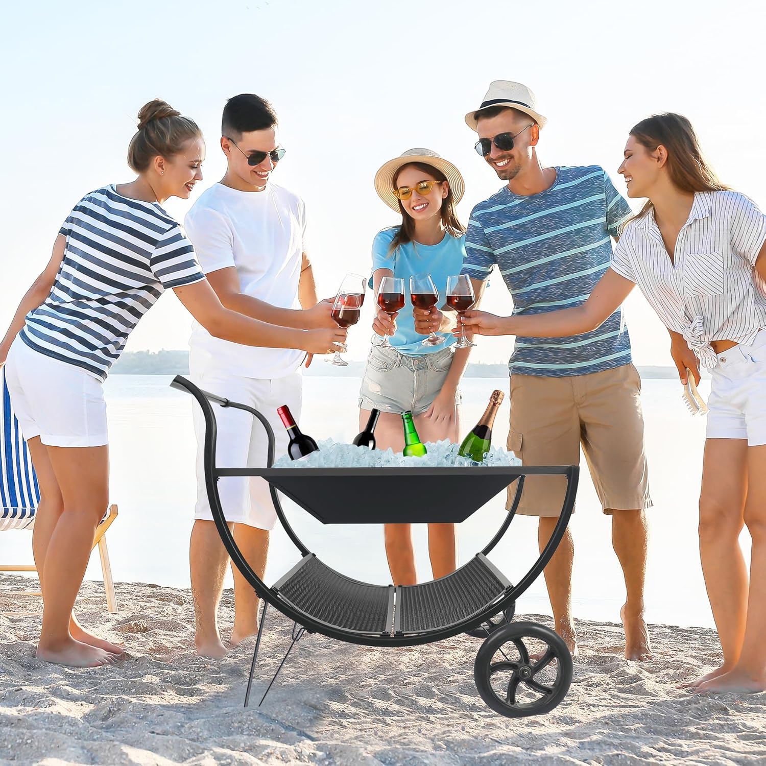 Outdoor Fire Pit with Wheels and Log Rack, Portable Fireplace Wood Burning for Garden, Patio, and Backyard - Includes Mesh Screen and Fire Poker, Fire Pits & Outdoor Fireplaces