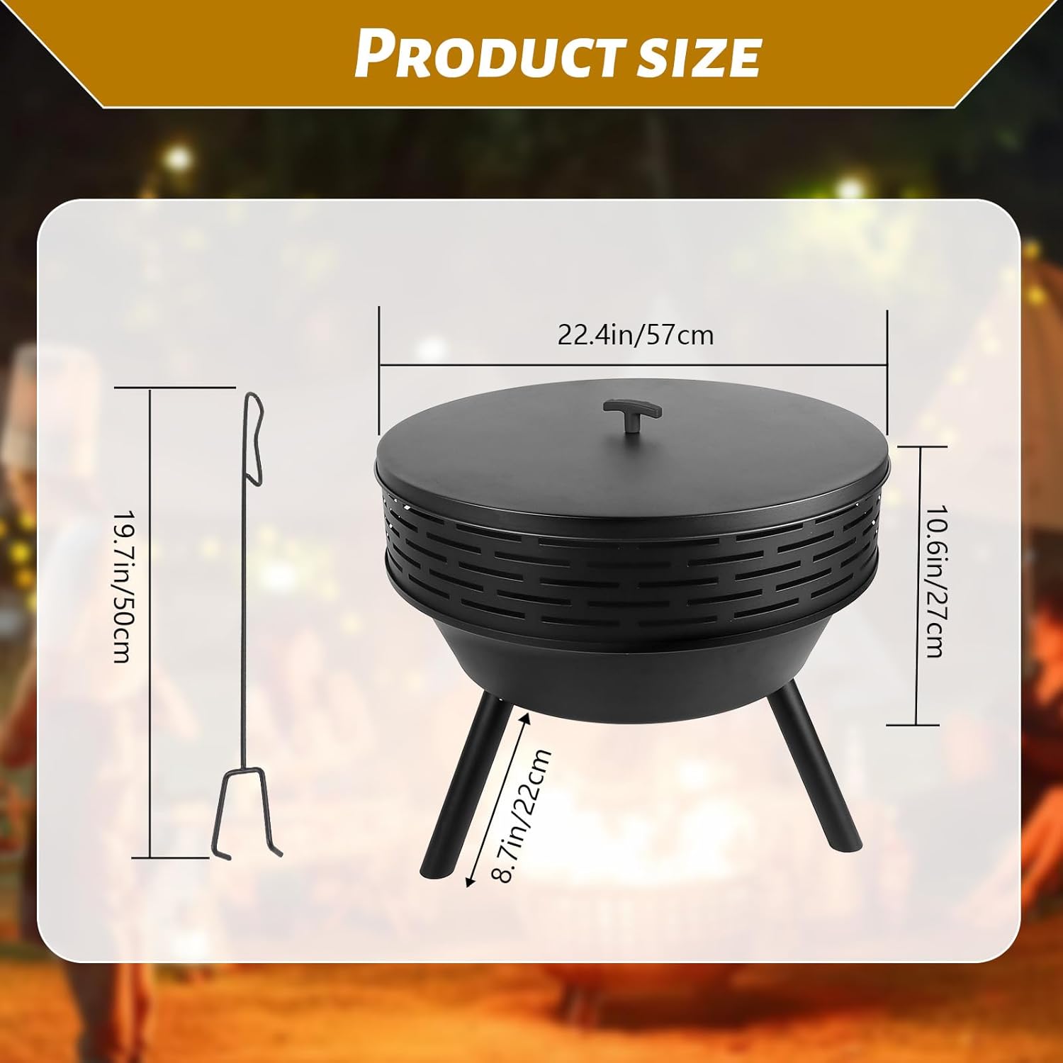 3-in-1 Fire Pit with Grill & Lid, 23