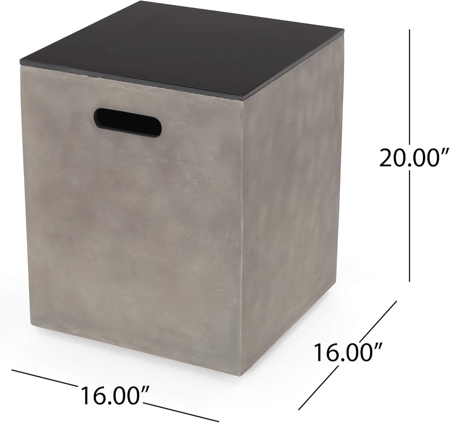 Propane Tank Cover Table for Fire Pits, 20 LB Concrete Propane Tank Holder with Side Handles, Outdoor Tank Storage Side Table for Patio, Gas Griddle, Black+ Gray, Ceramic Top