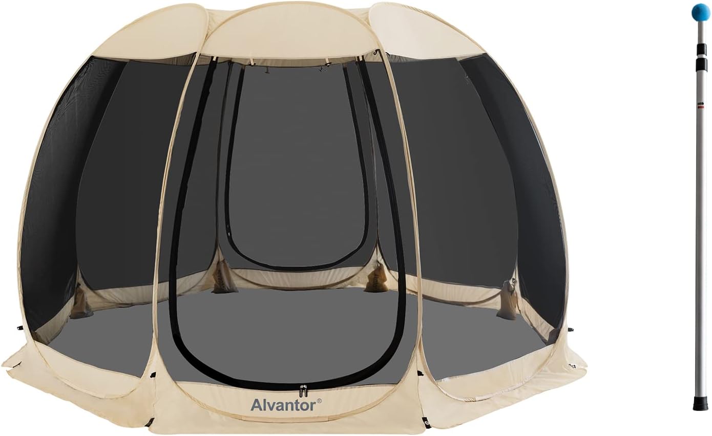 Alvantor Screen House Room Camping Tent Outdoor Canopy Dining Gazebo Pop Up Sun Shade Shelter 8 Mesh Walls Not Waterproof Beige 12'x12' Patent