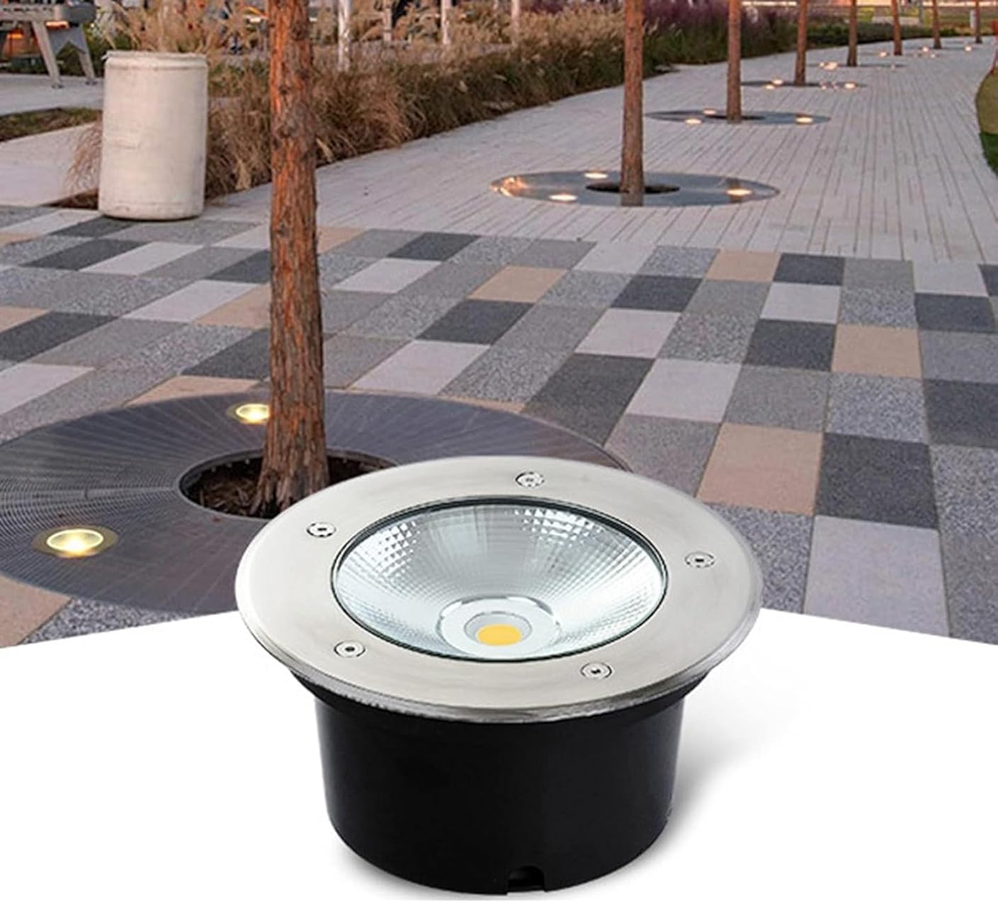 Outdoor LED Underground Light Embedded COB Ground Lights IP66 Waterproof Recessed Round Landscape Lamp for Garden Path Walkway Deck Illumination Decoration