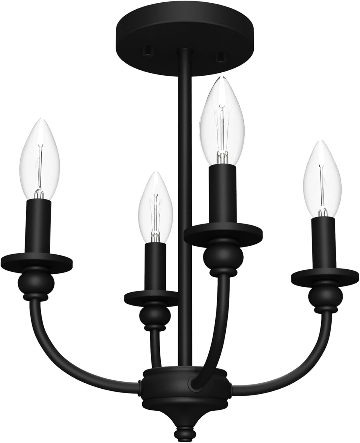 Hunter - Southcrest 4-Light Matte Black, Medium Size Flush Mount Light, Dimmable, Candle Shaped, for Bedrooms, Kitchens, Dining, Living Rooms - 19642