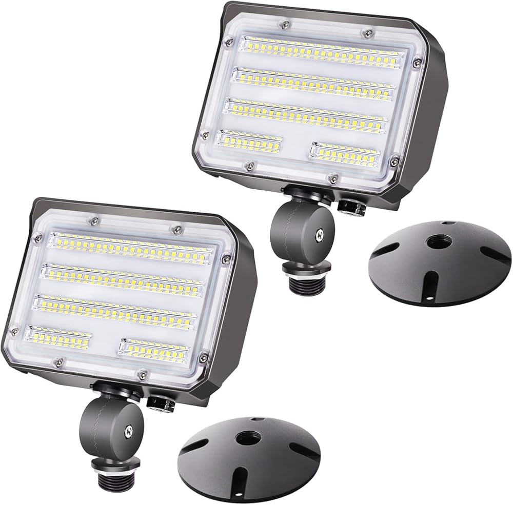 60W LED Knuckle Mount Flood Light, Outdoor Security Floodlights Fixture with Base, Dusk-to-Dawn Photocell Daylight AC100-277V 7,800lm(300W Equivalent) IP65 Waterproof for Entrance Yard(2Pack)