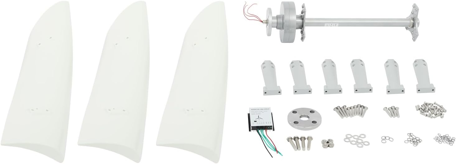 3-blade Wind Turbine Generator Kit 100W 24V Wind Turbine Kit with Controller 4-Hole Flange Fixation Vertical Axis Wind Turbine Generator for Cabins RVs Streetlights, White