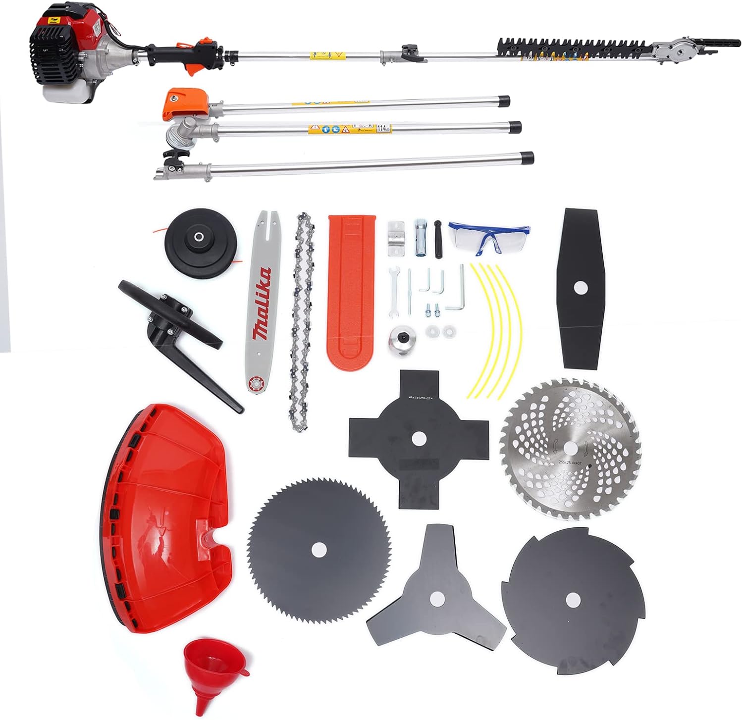 Lawn Mower, 52CC Gas Powered Lawn Mower w/ 2-Stroke Air-Cooled Single Cylinder Gasoline Engine, Includes 7 Heads (3T/4T/8T/80T/40T/2T/2T), Gas Mowers for Weed Harvesting, Landscaping