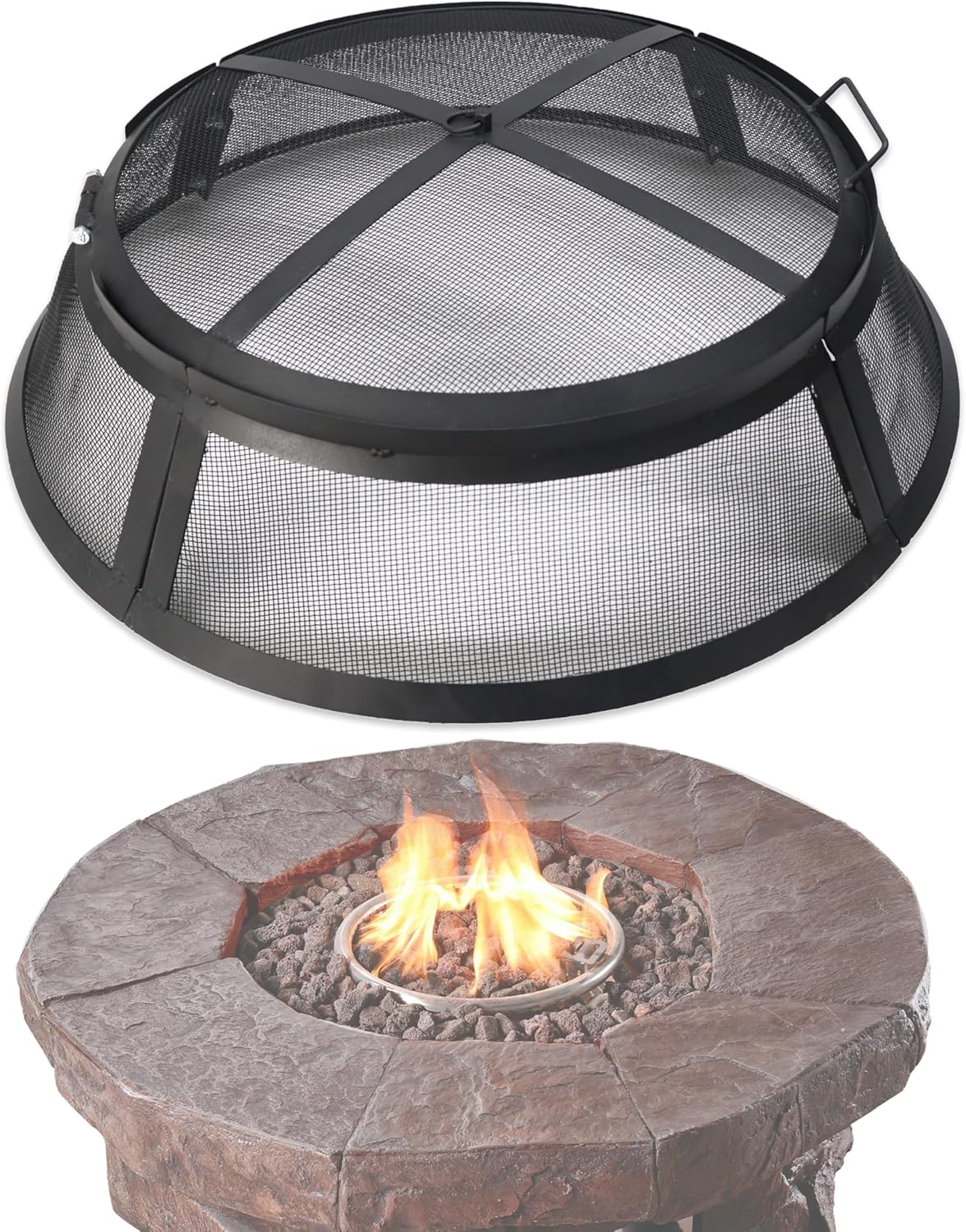 Febtech- Fire Pit Screen 30 inch Round - Heavy Duty Ember Arrester Fire Pit Spark Screen Steel Mesh Cover - FirePit Spark Screen Round with Hook for Outdoor Ring Cover & FirePit Insert