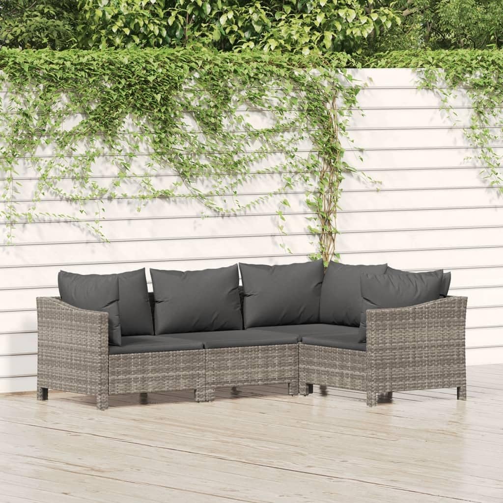 4 Piece Patio Lounge Set with Cushions Gray Poly Rattan,Trendy Patio Lounge Set: Elegant, Durable, and Comfortable Modular Furniture for Garden Relaxation Outdoor Furniture Sets, Patio Furniture