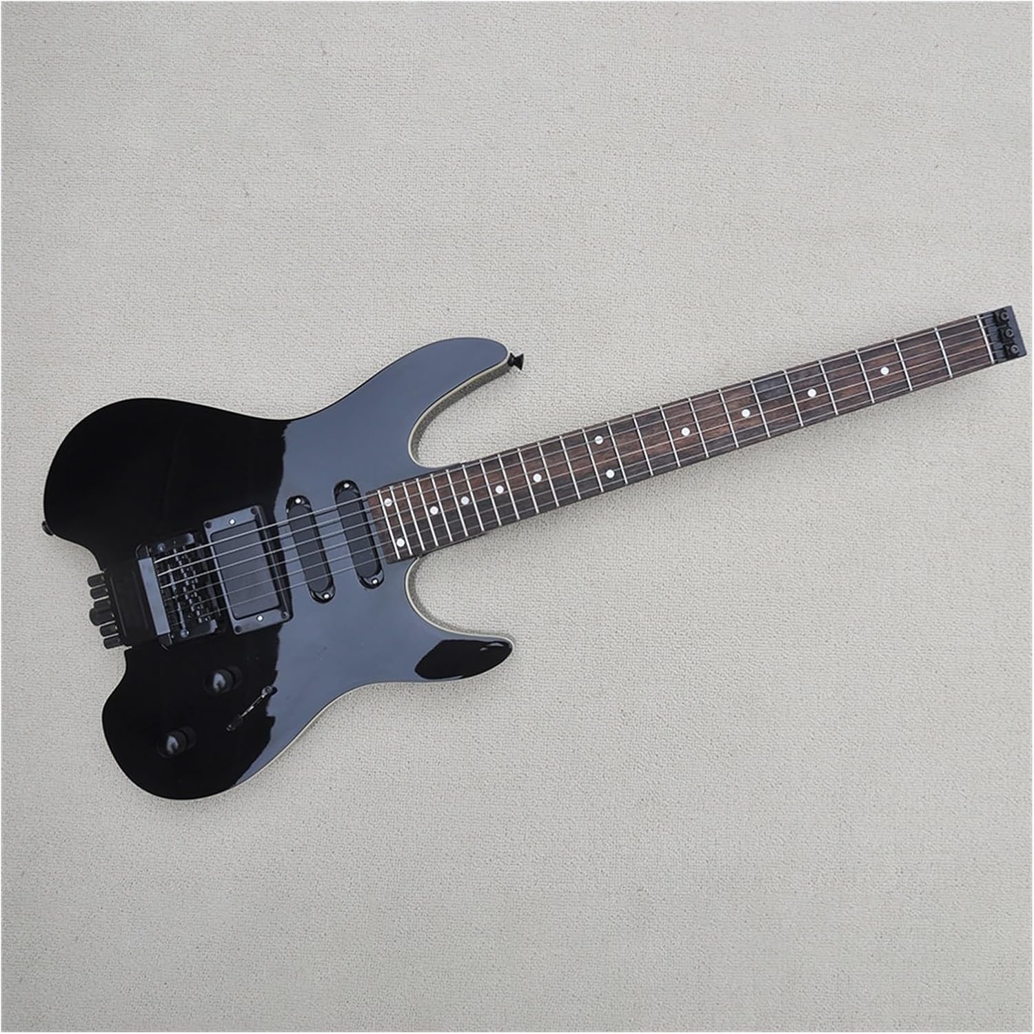 VENEKA Headless Electric Guitar 39 Inches Black Headless Electric Guitar with Basswood Body Rosewood Fretboard 24 Frets
