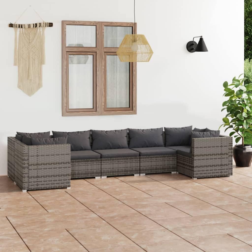 7 Piece Patio Lounge Set with Cushions Poly Rattan Gray,Modular Rattan Patio Lounge Set with Washable Cushions for Ultimate Outdoor Comfort Patio Furniture Sets, Outdoor Furniture Sets