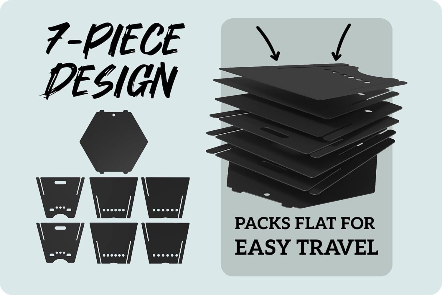 Tarter Large Outdoor Fire Pit - 7-Piece Hexagonal Wood Burning Fireplace for Camping & Bonfires - Portable & Easy Assembly Design - Heavy Duty & Durable Sheet Steel, Powder Coated Finish