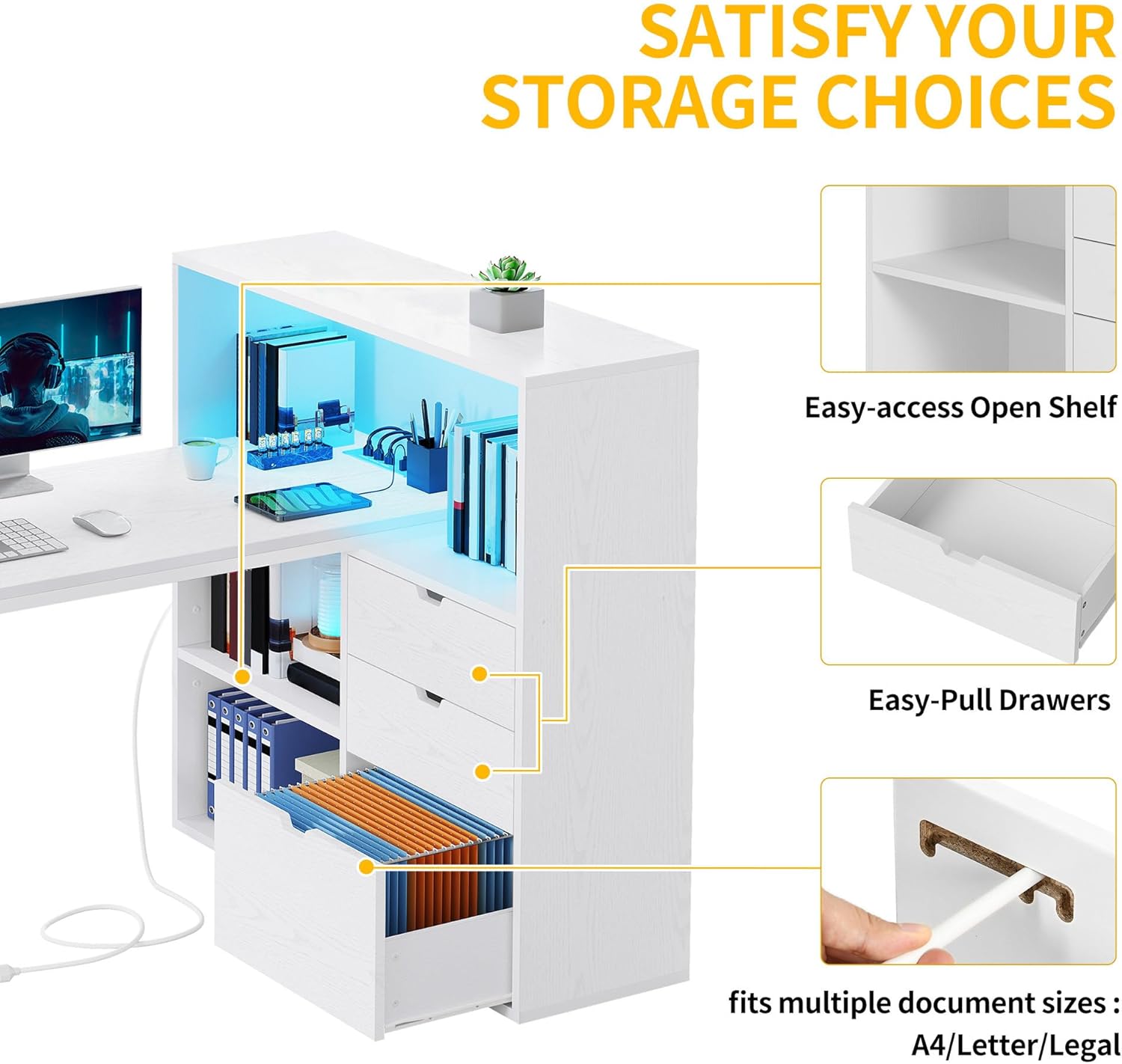 DWVO L Shaped Desk with Drawers, 55