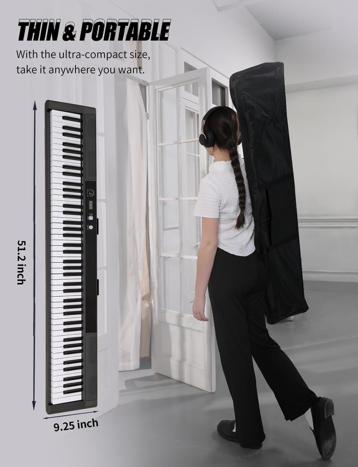 88 Key Semi-weighted Electronic Keyboard Piano,Full Size Digital Piano Portable Keyboard with Stand, Sustain Pedal, Power Supply，MIDI/USB/MP3 Function for Beginners at Home/Stage（Black）