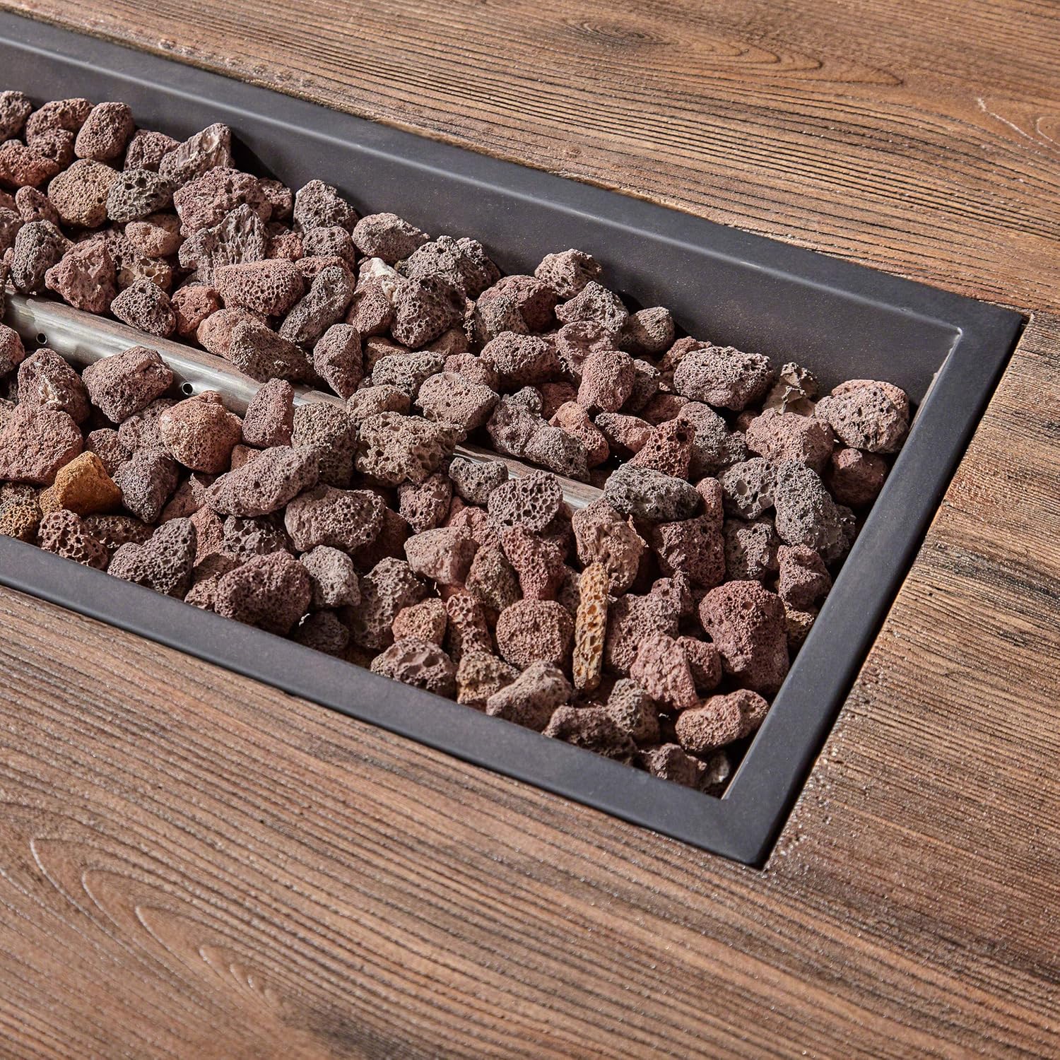 Great Deal Furniture GDFStudio Outdoor 3 Piece Wood and Wicker Chat Set with Fire Pit, Natural with Gray and Brown