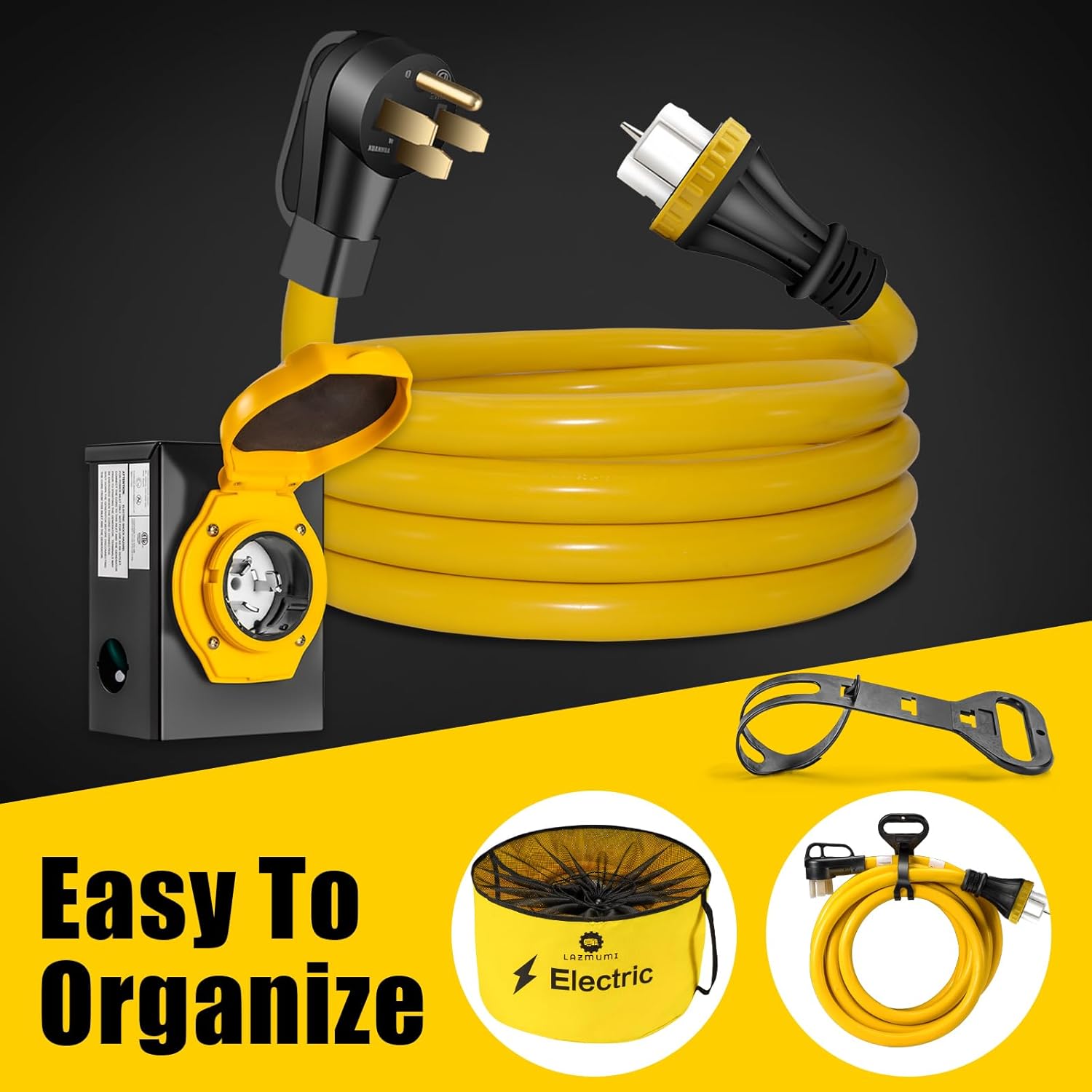 50 Amp Generator Cord with Pre-Drilled Power Inlet Box, Real Heavy Duty STW 6/3+8/1 AWG,125V/250V NEMA 14-50P to SS2-50R Generator Extension Cord with 50A Inlet Box,UL&ETL Listed (25FT)