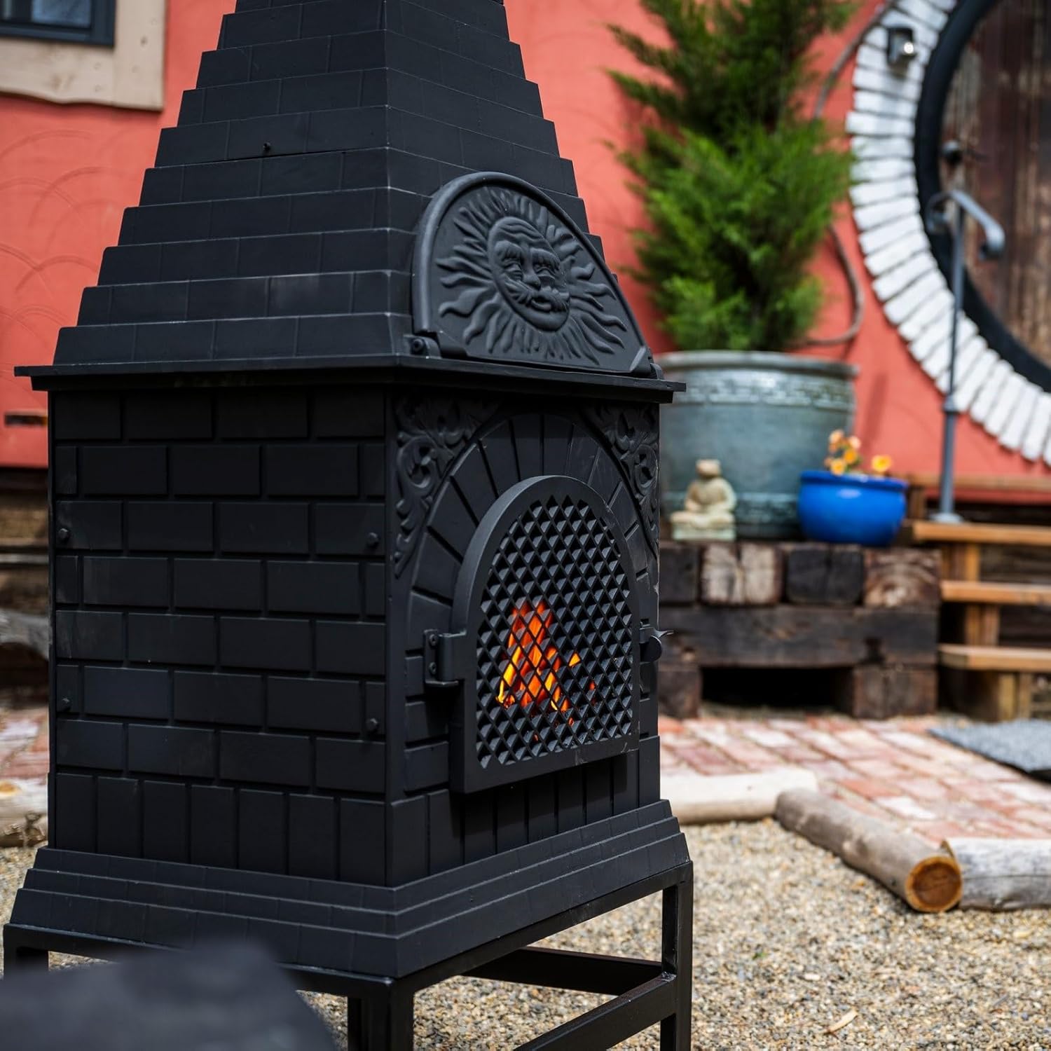 The Blue Rooster Casita Grill Chiminea Outdoor Fireplace Wood Burning Firepit and Pizza Oven