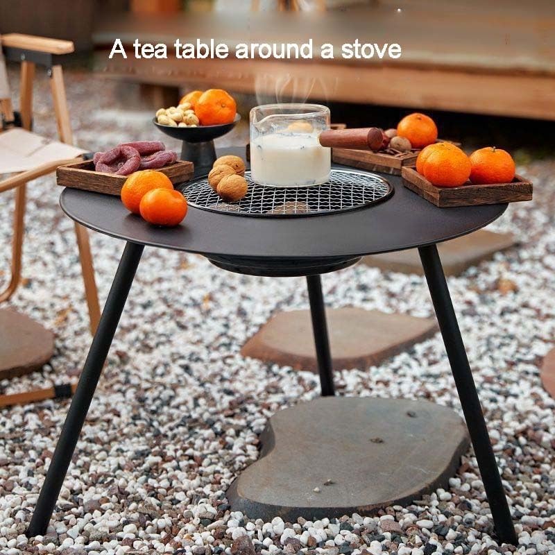 Charcoal Table Stove,Fire Pit Table, 58X58x46cm Multi-Function Outdoor Table with Grill Grate & Tray for Backyard, Patio, Camping - Tea Brewing, BBQ, Hot Pot, Warming