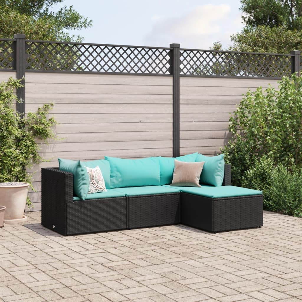 4 Piece Patio Lounge Set with Cushions Black Poly Rattan,Outdoor Conversation Set PE Rattan Wicker Modular Patio Furniture for Backyard Patio Furniture, Outdoor Furniture Sets