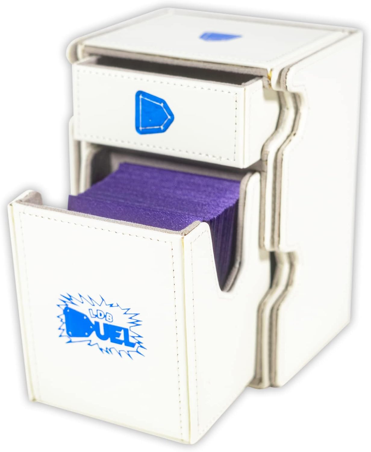 Custom Printed Mach 3 Deck Box / Case - 100 Double Sleeved Cards & Dice Tray - Black Faux Leather - Removable Lid - Compatible with Yu-Gi-Oh, MTG, Pokemon TCG, Digimon and Other Trading Card Games (White, Lid print + 2 surfaces)