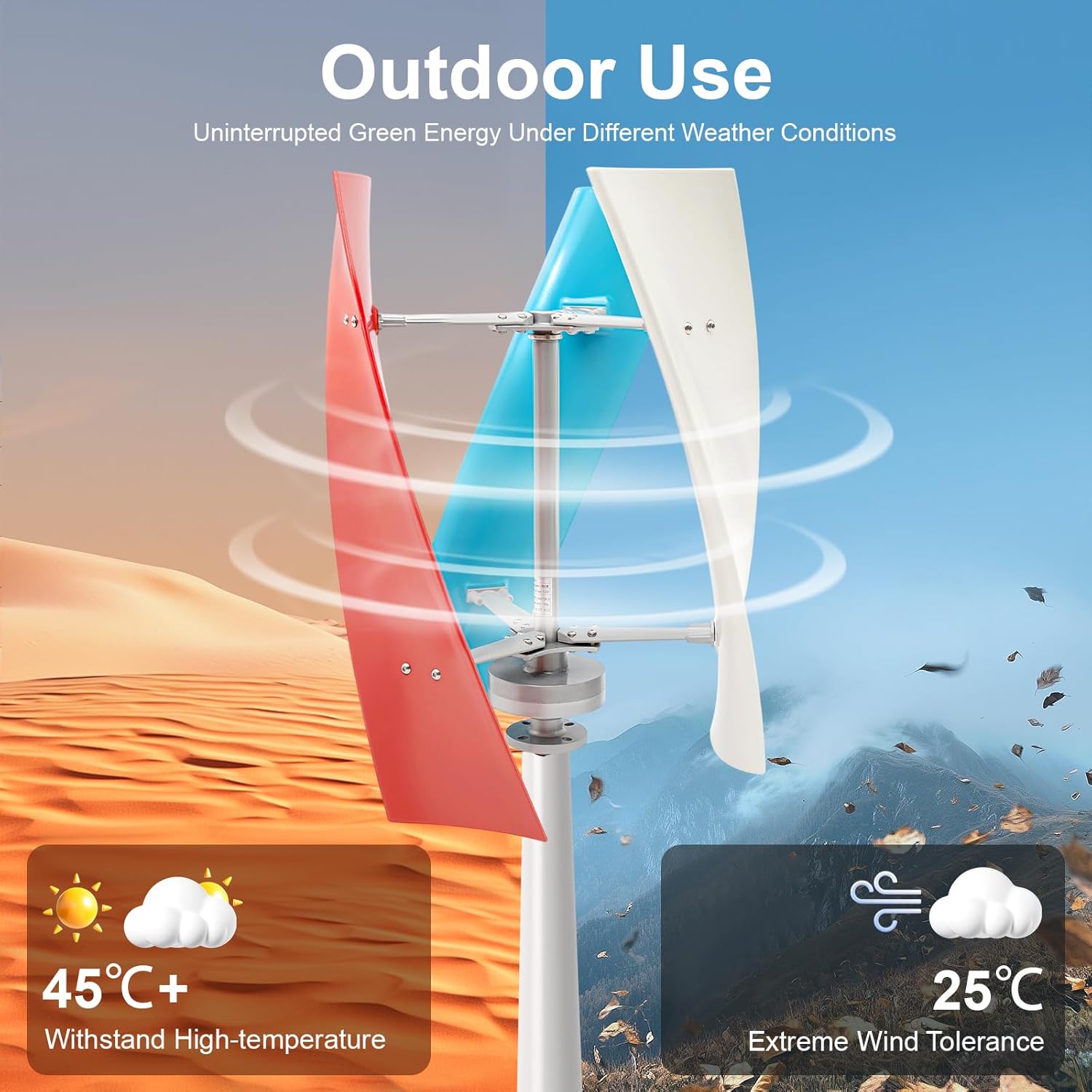 400W 12V Wind Turbine Generator Kit, 3-Blades Helix Wind Turbine Generator, Automatic Speed Regulation Vertical Axis Power Generator with Controller