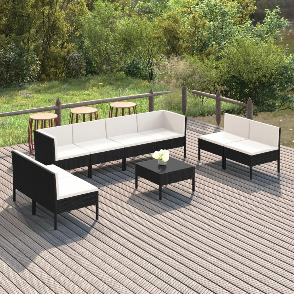 9 Piece Patio Lounge Set with Cushions Poly Rattan Black,Premium Patio Lounge Set: Relax and Entertain in Comfort Patio Furniture Sets, Outdoor Furniture Sets