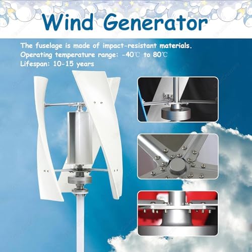 Complete Vertical Wind Turbine Kit 100W with MPPT Controller, 3-Blade Magnetic Generator, 360° Wind Direction Adaptation for Home, Garden, Farm, Boat & Outdoor Lighting