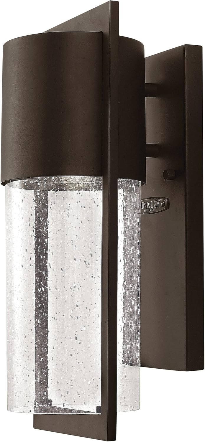Hinkley Shelter 1320KZ Small Outdoor Wall Mount Lantern - Minimalist Style, Dark Sky-Compliant, Solid Aluminum/Clear Seedy Glass - Buckeye Bronze