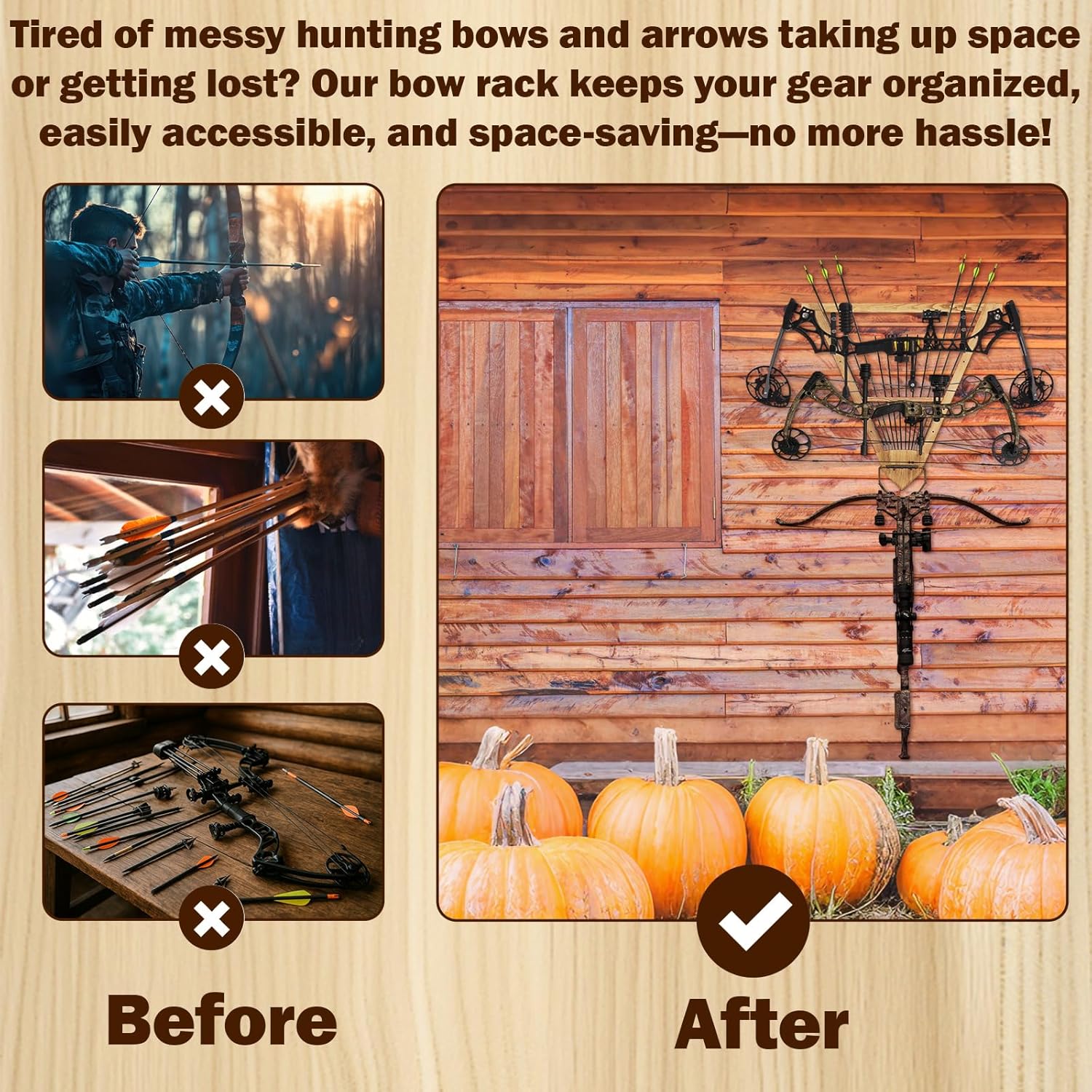 Wall Mounted Bow and Arrow Display Rack for Hunting and Archery Accessories 3-Bow Holder & 12-Arrow Storage Crossbow Holder Compound Bows Stand for Wall