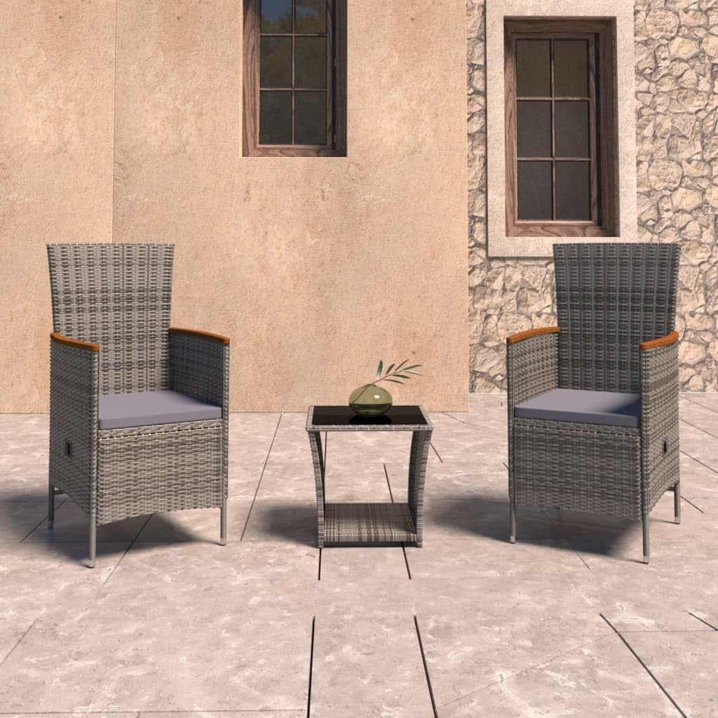 3 Piece Patio Lounge Set with Cushions Poly Rattan Gray,Versatile Rattan Patio Lounge Set for Outdoor Relaxation and Enjoyment Patio Furniture, Outdoor Furniture Sets