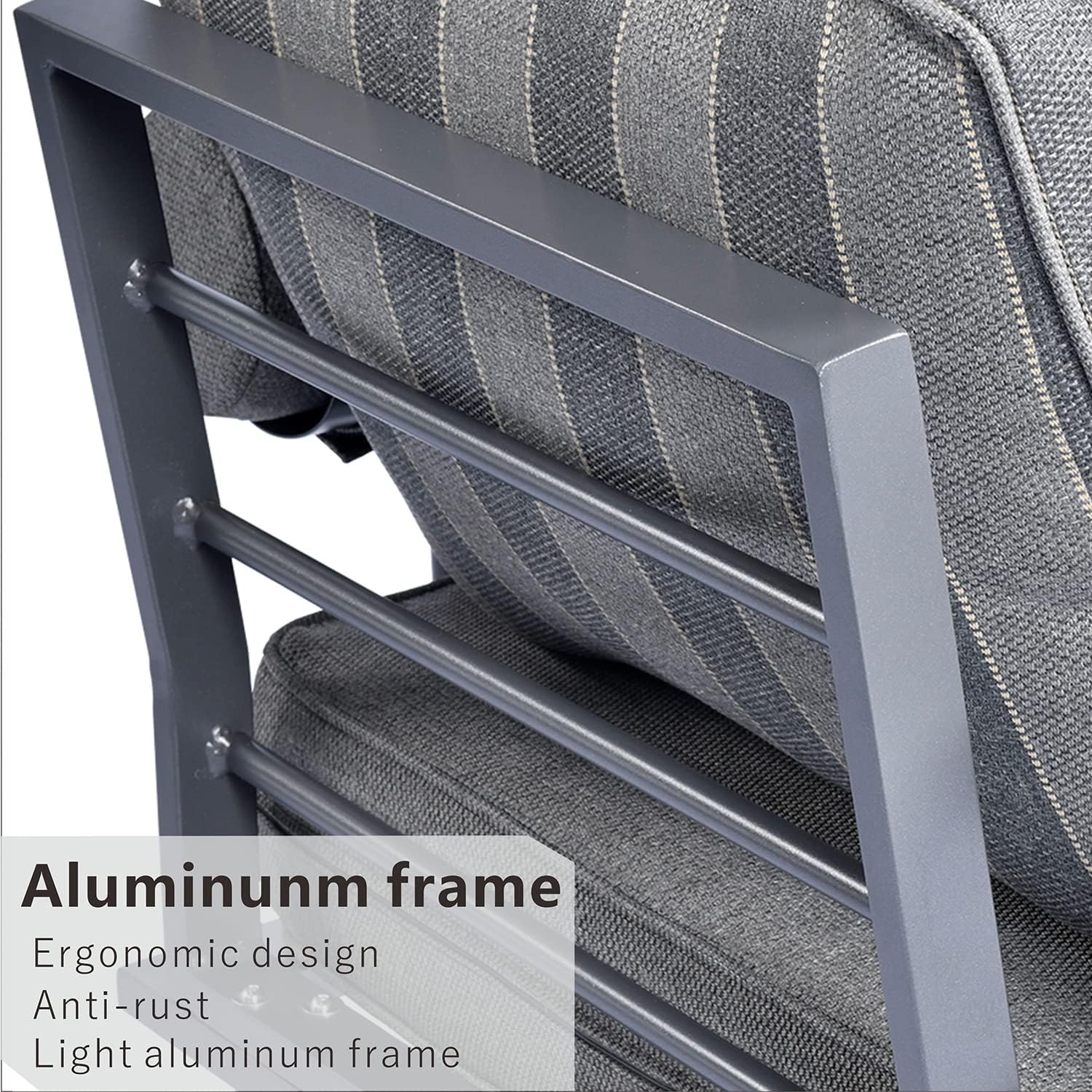 HOOOWOOO 5 Piece Outdoor Patio Furniture Set with Fire Pit,Aluminum Outside Modern Conversation Sofa,Weather Resistant Couch Seating with Table Cushioned Arm,Grey Stripe