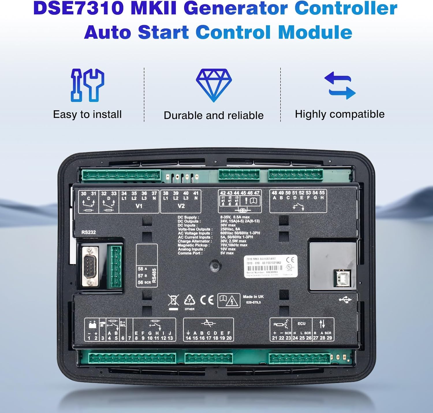 DSE7310 MKII Auto Start Control Module Suitable for a Wide Variety of Single, Diesel or Gas Gen-Set Applications LCD Display Controller Panel