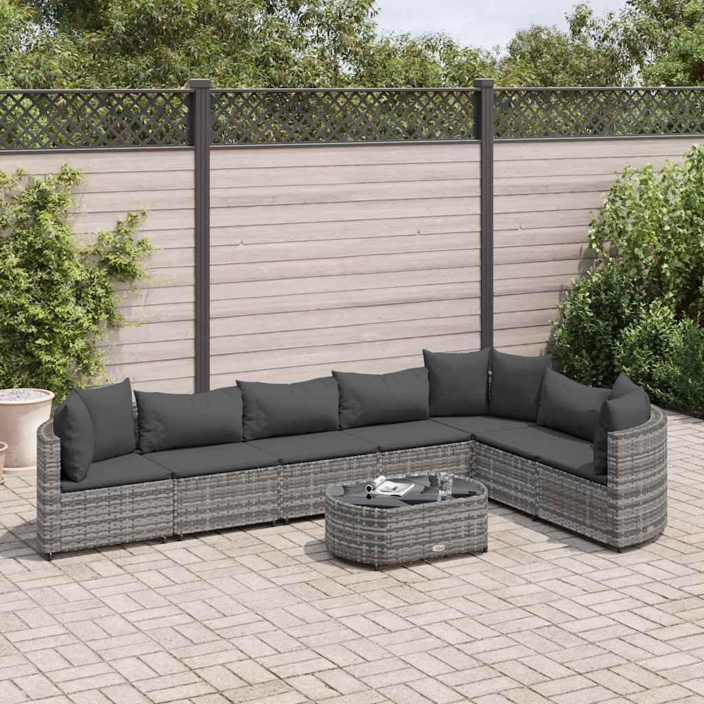 8 Piece Patio Sofa Set with Cushions Gray Poly Rattan Garden Furniture