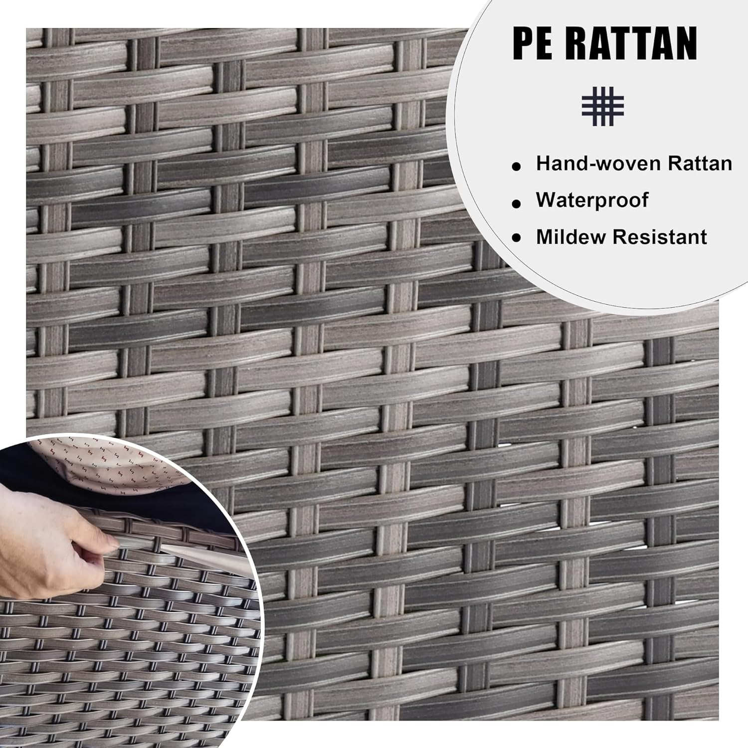 HOOOWOOO Outdoor Patio Furniture Set with Large Fire Pit Table,8 Piece Modern Wicker Couch Sofa Set with Ottoman, Outside All Weather Rattan Conversation Seating Set with Tilt Back(Dark Gray)