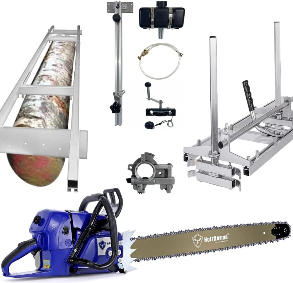 Holzfforma G660 Blue Thunder Power Head 48inch Chainsaw Mill 9FT Milling Rail Auxiliary Oiler Winch 36inch Guide Bar and Saw Chain .3/8'' .063'' 114DL High Output Oiler