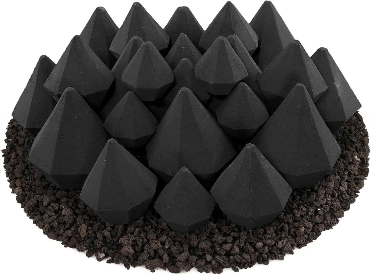 Ceramic Fire Diamonds | Mixed Set of 18 | Modern Accessory for Indoor and Outdoor Fire Pits or Fireplaces – Brushed Concrete Look | Midnight Black
