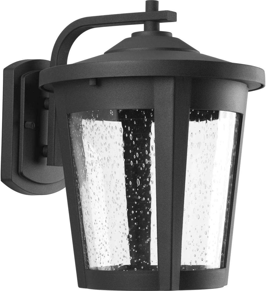 Progress Lighting East Haven LED Collection 1-Light Clear Seeded Glass Transitional Outdoor Large Wall Lantern Light Textured Black