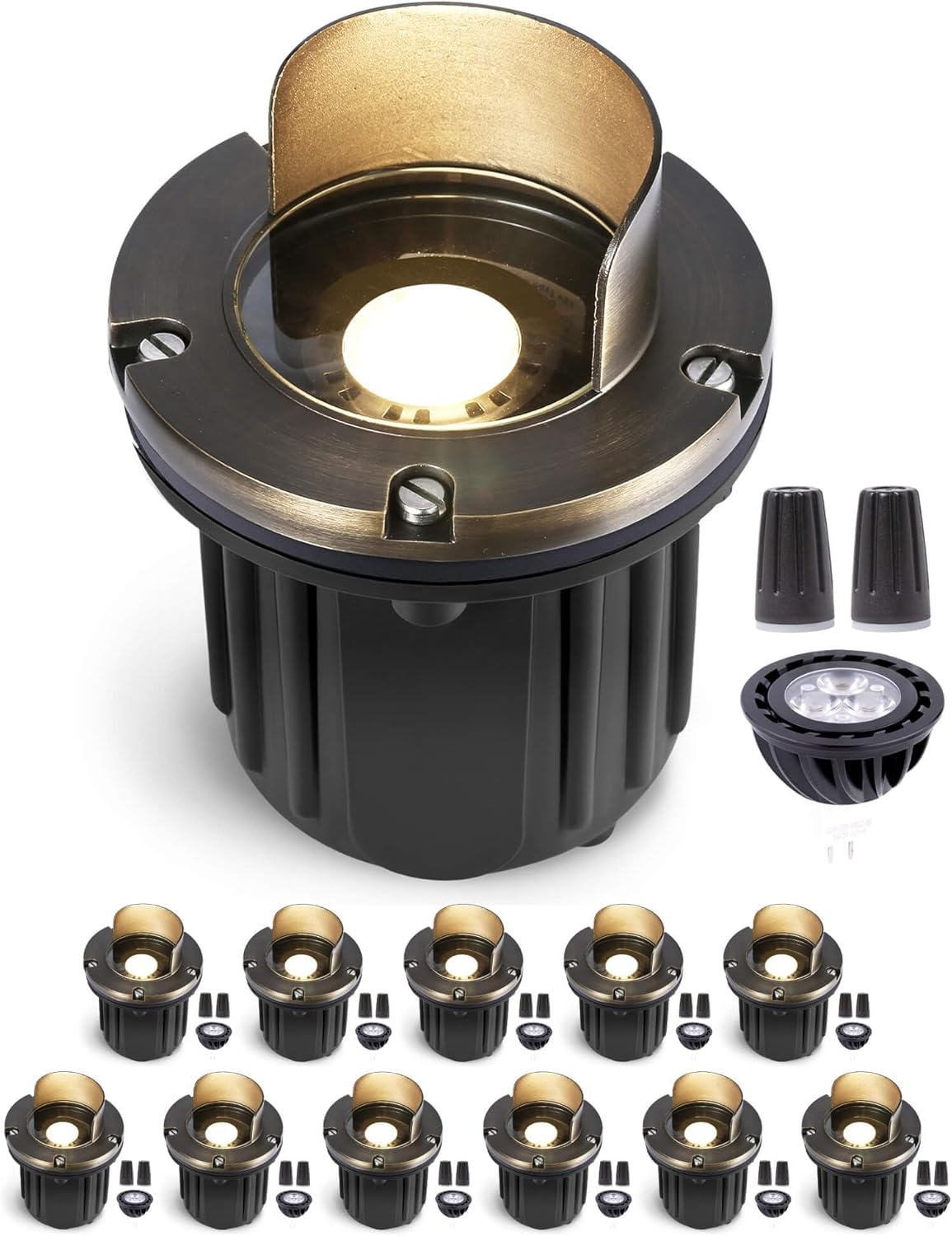 Gardenreet Solid Brass Well Light - All Weather 12V In-Ground LED Low Voltage Landscape Lighting, Replaceable Bulb Fixture, Antique Bronze for Pathway Backyard Patio with 2700K Warm White MR16 Bulb