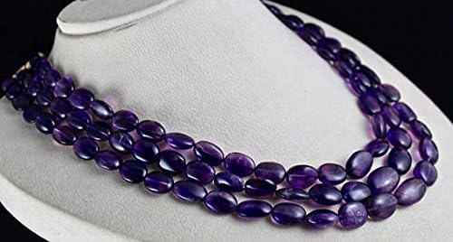 3 Line Natural AMETHYST Long Cabochon BEADS NECKLACE 16 INCHES 20 MM TO 12 MM