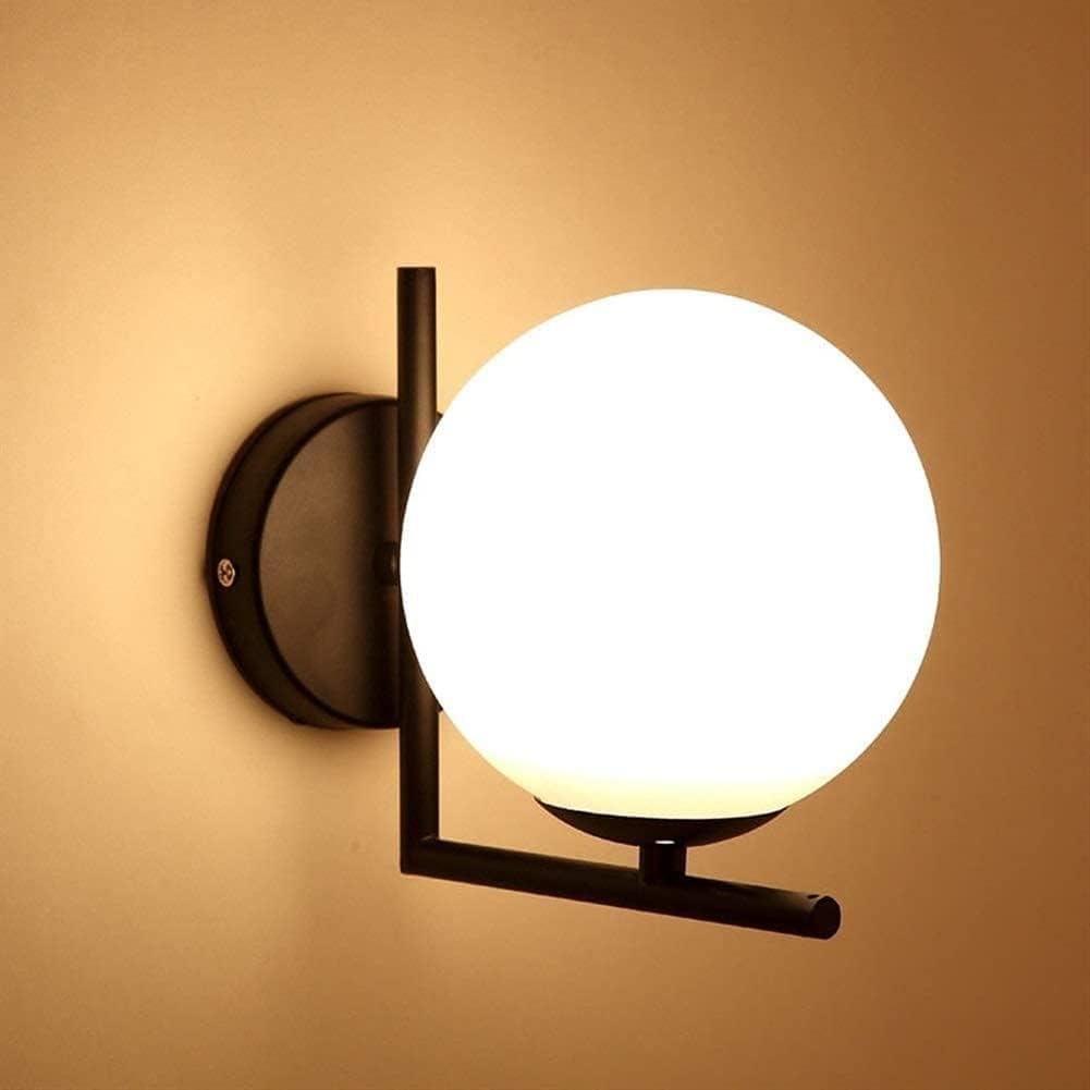 Wall Lamp PostRight Angle Metal Glass Ball Wall Light Sconce Right Angle Bracket Wall Mount Sconce Fixture Living Room Loft Lighting Fixture Bedroom Bedside Lamp (Color : Gold) ,Modern Wall Sconces