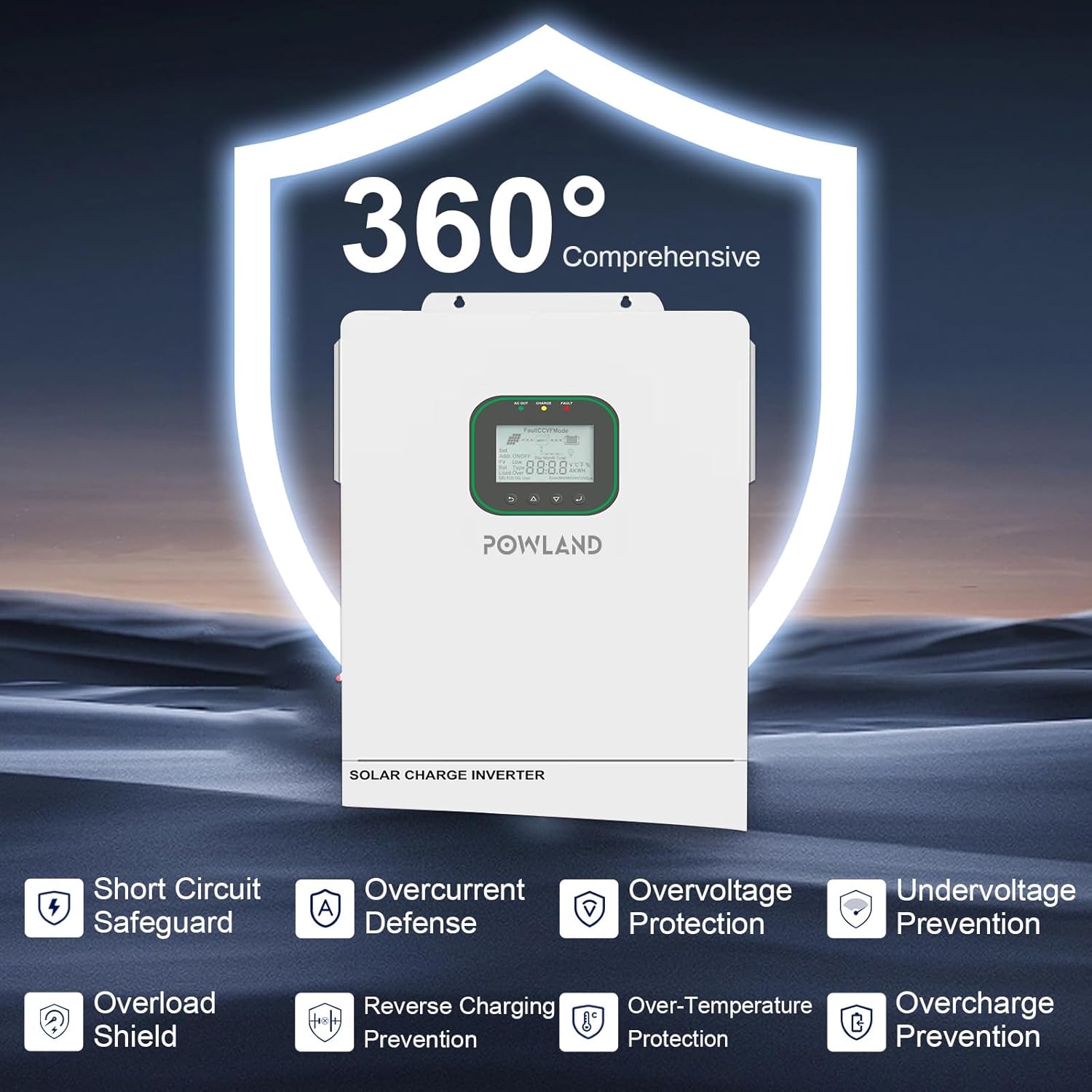 POWLAND 6500W Solar Hybrid Inverter Charger 48V DC to 120V AC Split Phase Power Inverter,Built in 120A MPPT Charge Controller,Work with 48V Lead Acid/LiFePO4,Support Parallel up to 6 inverters