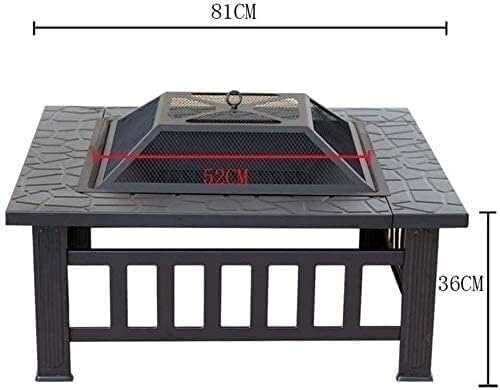 BBQ Grill Outdoor Fire Pits Outdoor Wood Burning 32in Outdoor Fire Pit Metal Square Firepit Wood Burning Backyard Patio Garden Beaches Camping Picnic Bonfire Stove with Cover BBQ Cookin