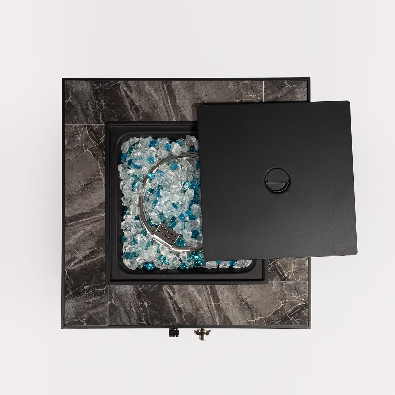 Designer Fire Pit Table with Ceramic Tile and Wicker Accent, 24-Inch Square Propane Heater in Espresso Provides 50,000 BTU for Cozy Outdoor Entertainment