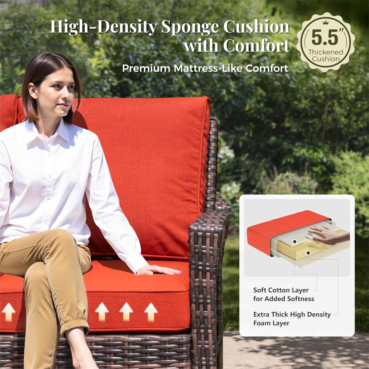 8-Piece Wicker Patio Furniture Set, Sectional Conversation Set with 2 x Swivel Chairs, 2 x Ottomans, 1 x 3-Seater Sofa, All-Weather Wicker Patio Conversation Set with 56