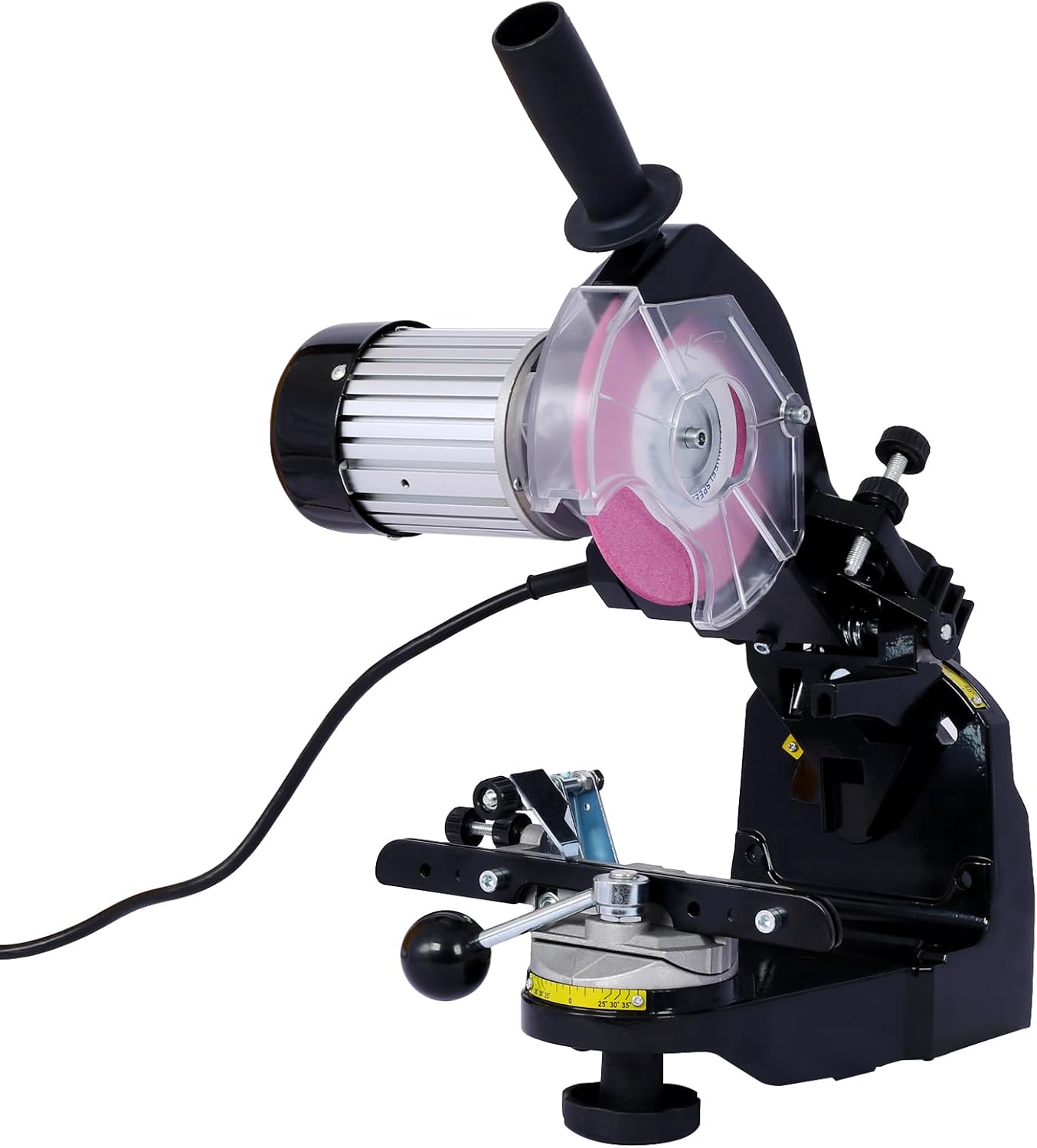 PHO_12JZ Multifunctional Built-in Light Multi-Angle Adjustable Universal Saw Chain 120-Volt Bench Grinder 16.28 Black Chainsaw Sharpener