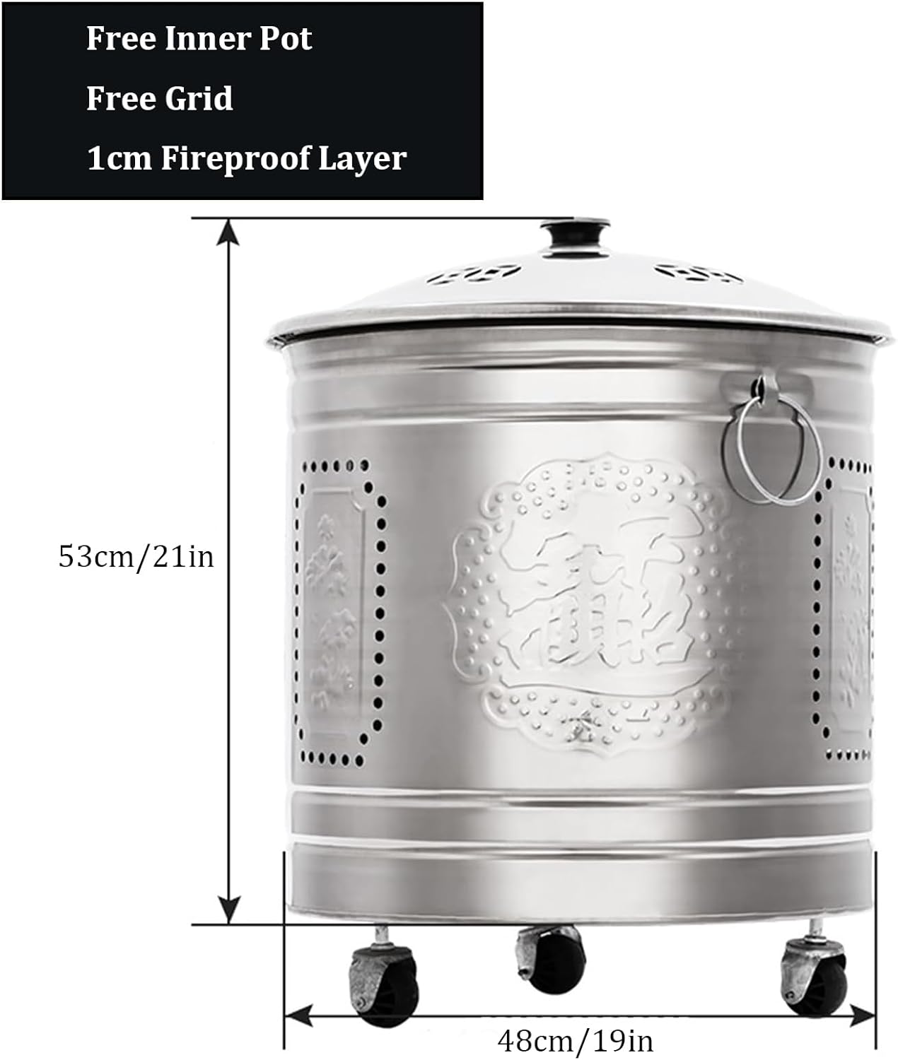 Garden Incinerator with Wheels, Stainless Steel Burn Barrel for Outside, Fire Pit for Yard and Patio
