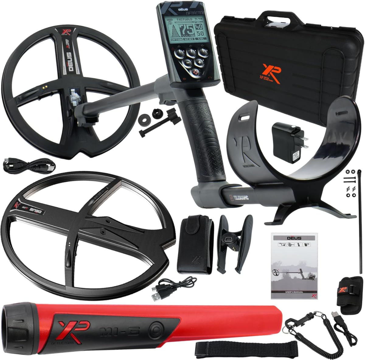 XP Deus Metal Detector w/MI-6 Pinpointer, Backphones, Remote and 2 X35 Coils