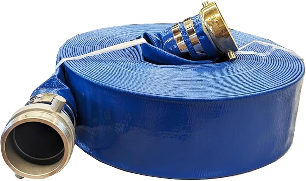 3 inch x 100 Foot Heavy Duty Reinforced PVC Lay Flat Hose Assembly, 70 PSI, with Aluminum Pin Lug Fittings, for Pool Backwash, Flood Control, Slurry Cleanup, & Irrigation