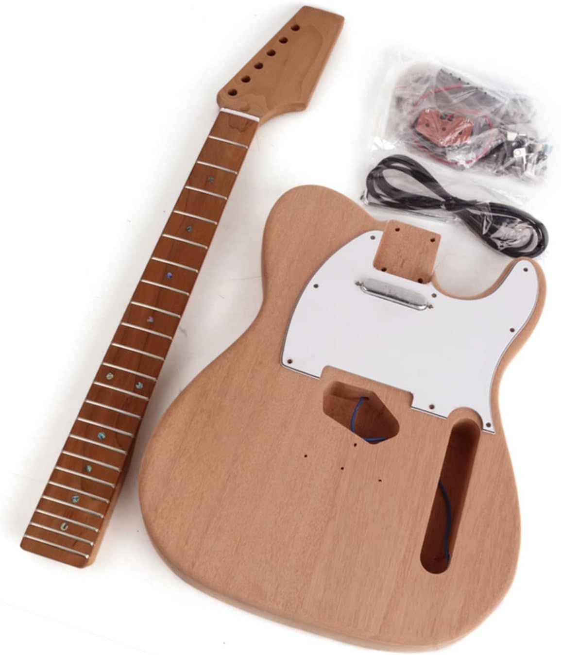 Unfinished Maple Neck Fretboard Mahogany Body 22 Frets for Tele Electric Guitar Kit DIY Unfinished Guitar Set (Color : 01)