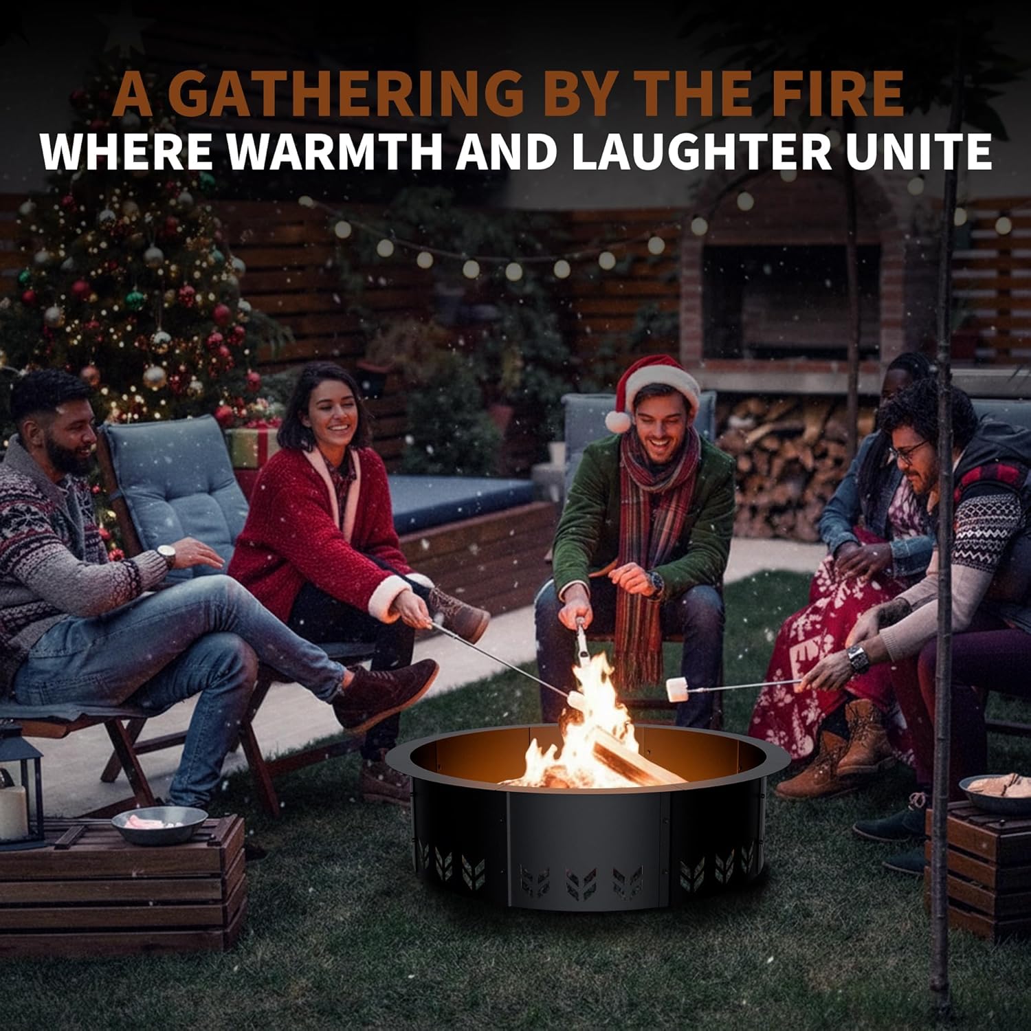 Outdoor Smokeless Fire Pit Ring Insert,30 Inch Inner|36 Inch Outer Diameter, Heavy Duty Metal Round Fire Ring for Outside Wood Burning, Black