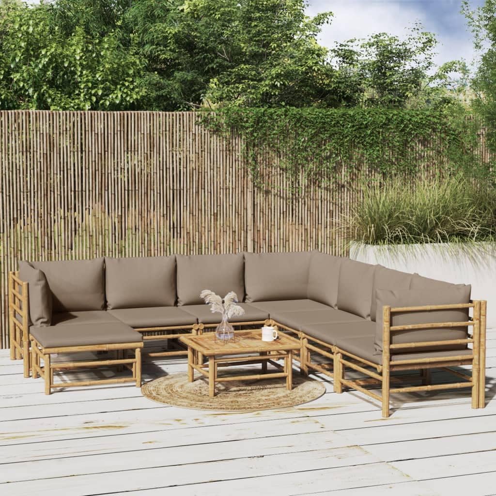 Furniture Sets 9 Piece Patio Lounge Set with Taupe Cushions Bamboo,Elegant Bamboo Patio Lounge Set for Outdoor Comfort and Relaxation Garden Conversation Sets